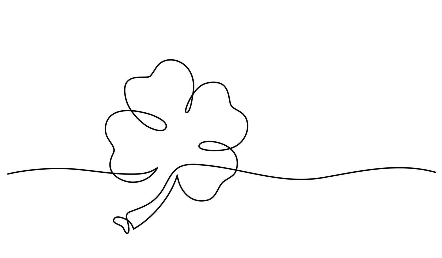 Four leaved clover single continuous line art drawing Saint Patrick's Day lucky shamrock symbol vector