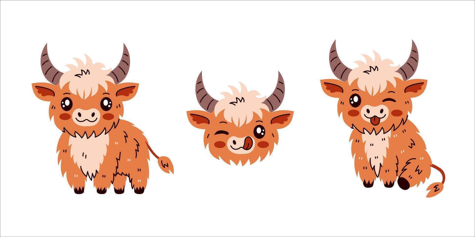 Highland Cattle Cow set vector