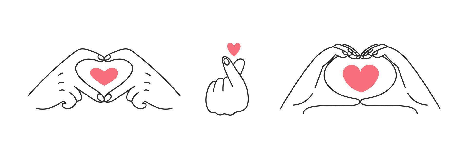 Korean finger heart gesture set vector