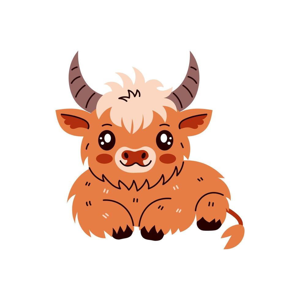 Highland cow lying down and resting vector