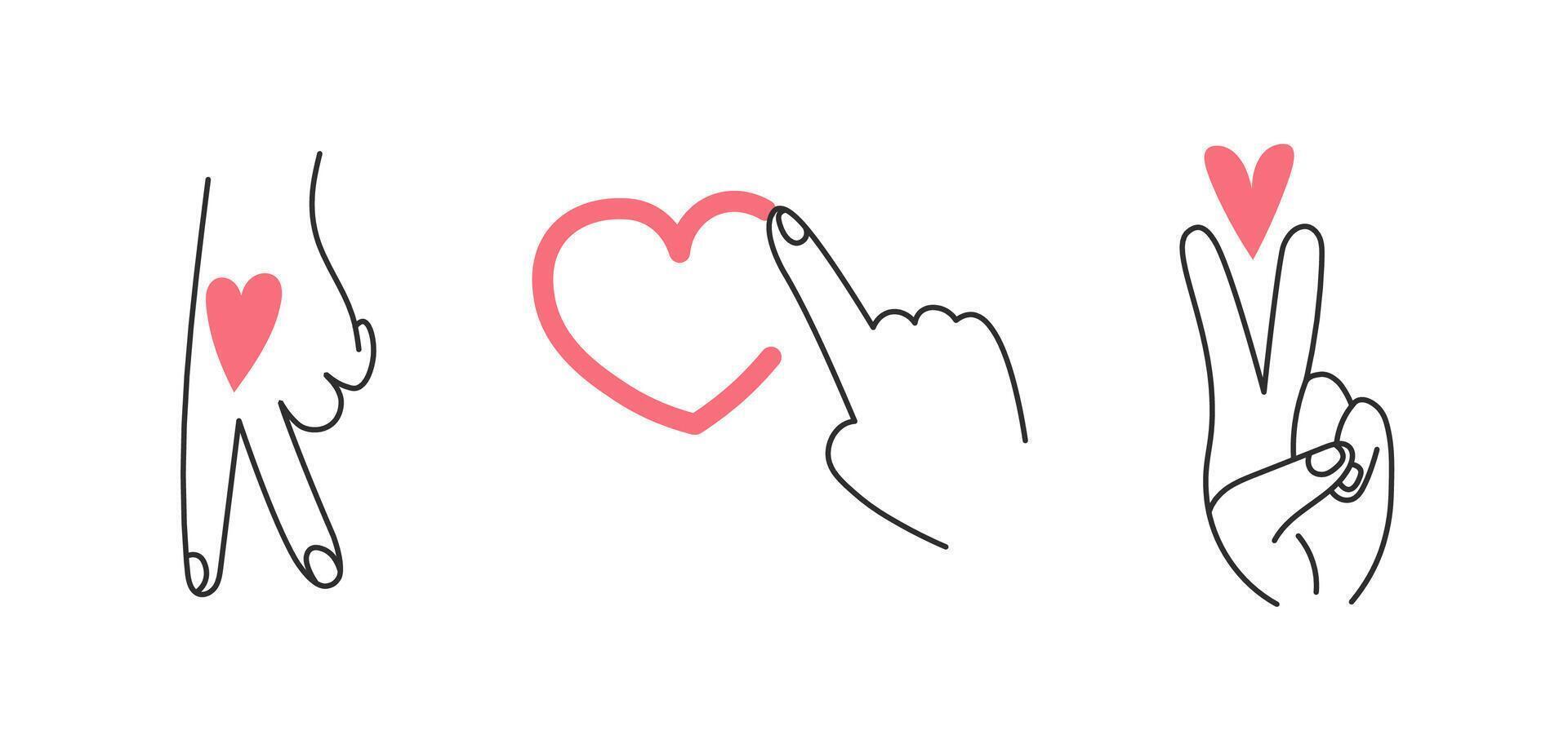 Creative hand gesture with heart set vector