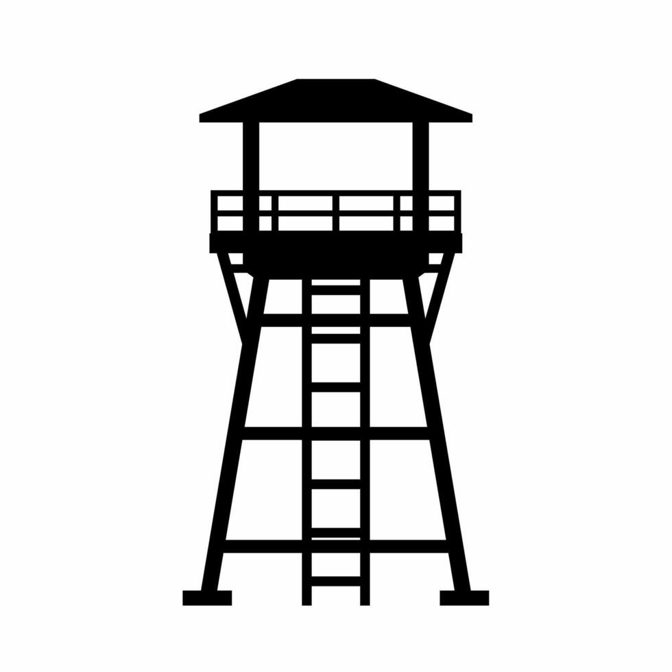 torre de vigilancia silueta vector. Guardia torre silueta lata ser usado como icono, símbolo o signo. Guardia enviar icono para diseño de militar, seguridad o defensa vector