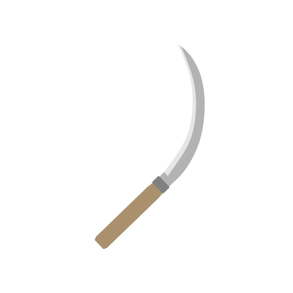 sickle flat design vector illustration. garden farming tools sickle shovel rake equipment colourful flat design vector art isolated white background