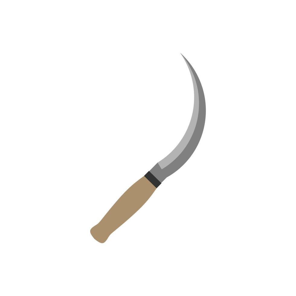 sickle flat design vector illustration. garden farming tools sickle shovel rake equipment colourful flat design vector art isolated white background