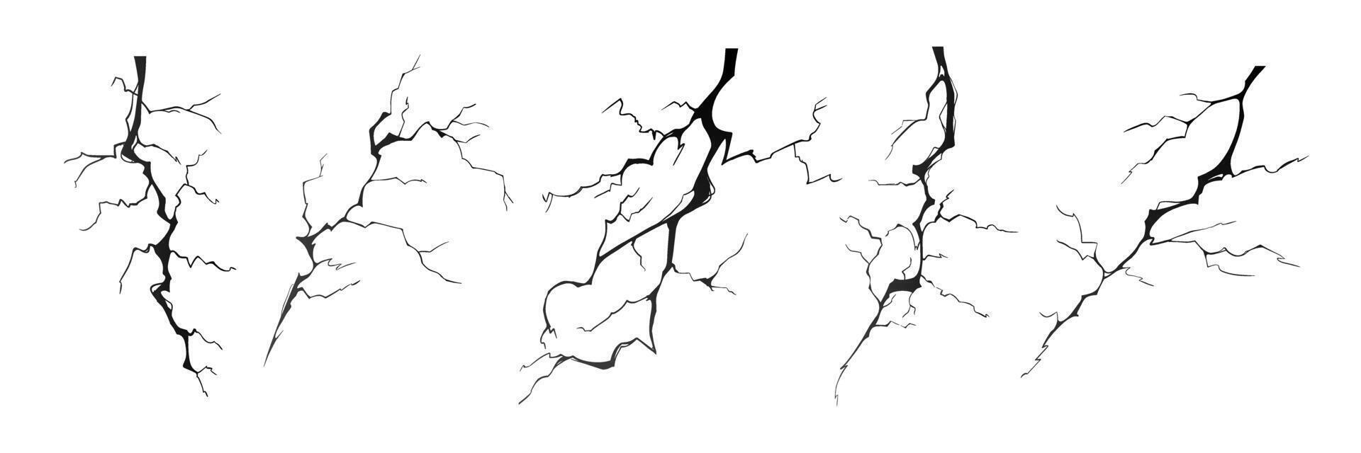 Lightning strike bolt silhouettes vector illustration set.