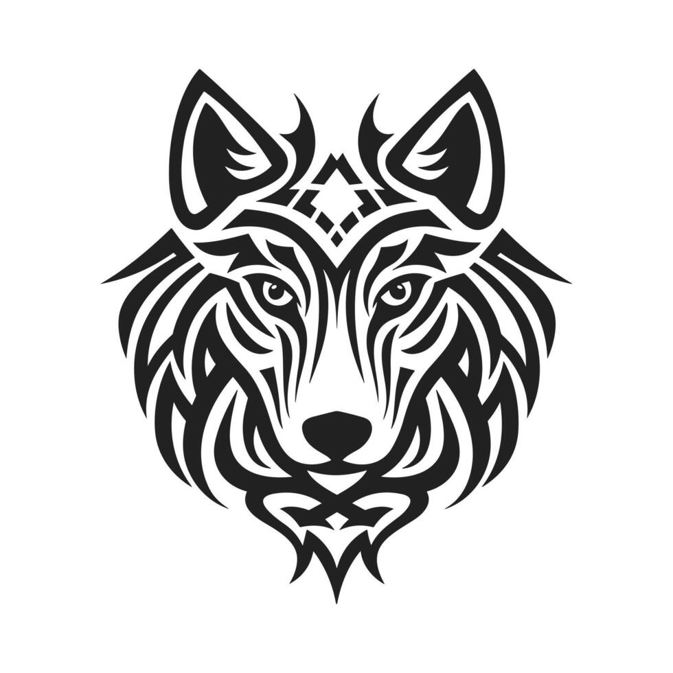 Tribal tattoo of the wolf head in Celtic and Nordic ornament flat style design vector illustration.