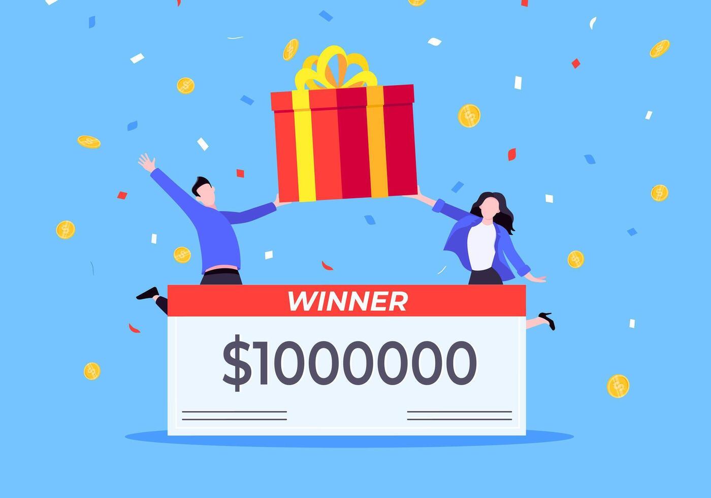 contento lotería ganadores con grande premio cheque de pago vector
