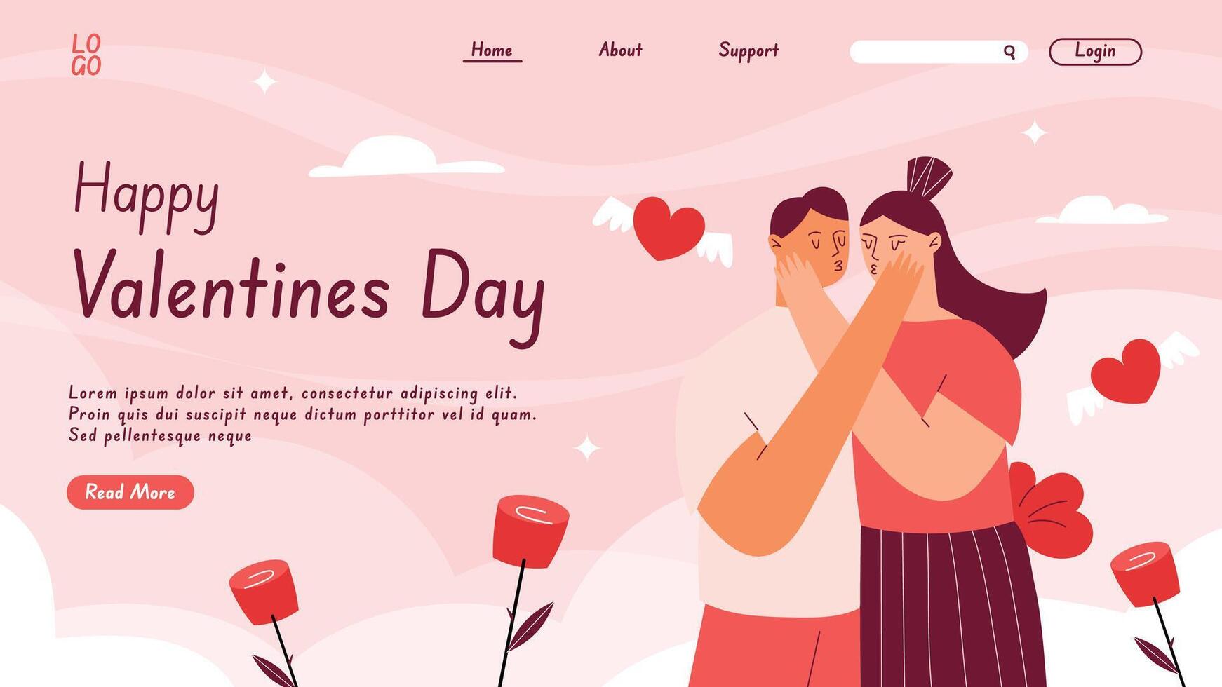 Vector flat valentines day romantic landing page