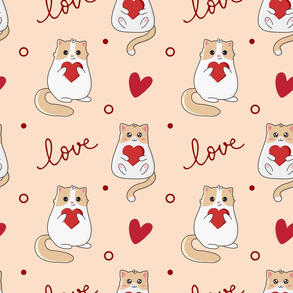 Seamless pattern with cute cats and hearts. vector