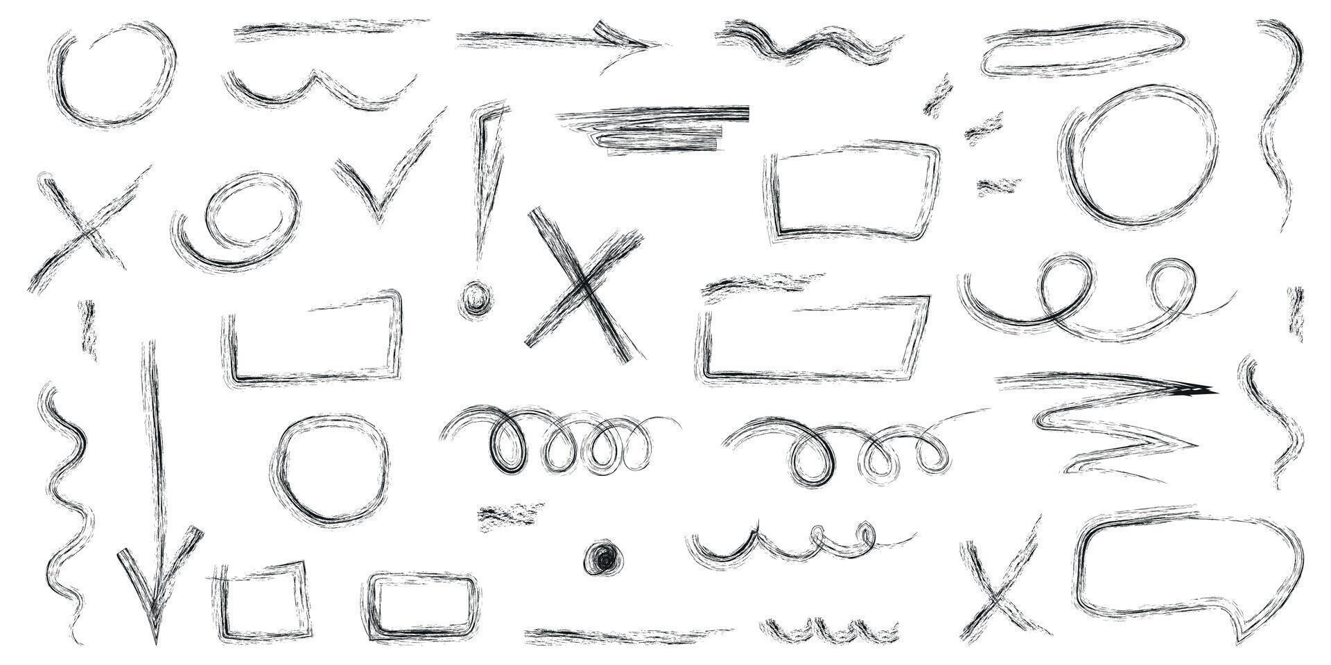 Set of cute doodle underline for notes.Hand drawn abstract collection of highlight, brush and elements.Vector illustration.Vector graphic highlight of brush pen. Vector hand drawn brush underline for