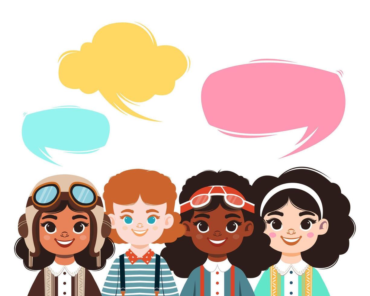 Diversity people with speech bubble illustration vector template teamwork office man and woman with different vibes editable