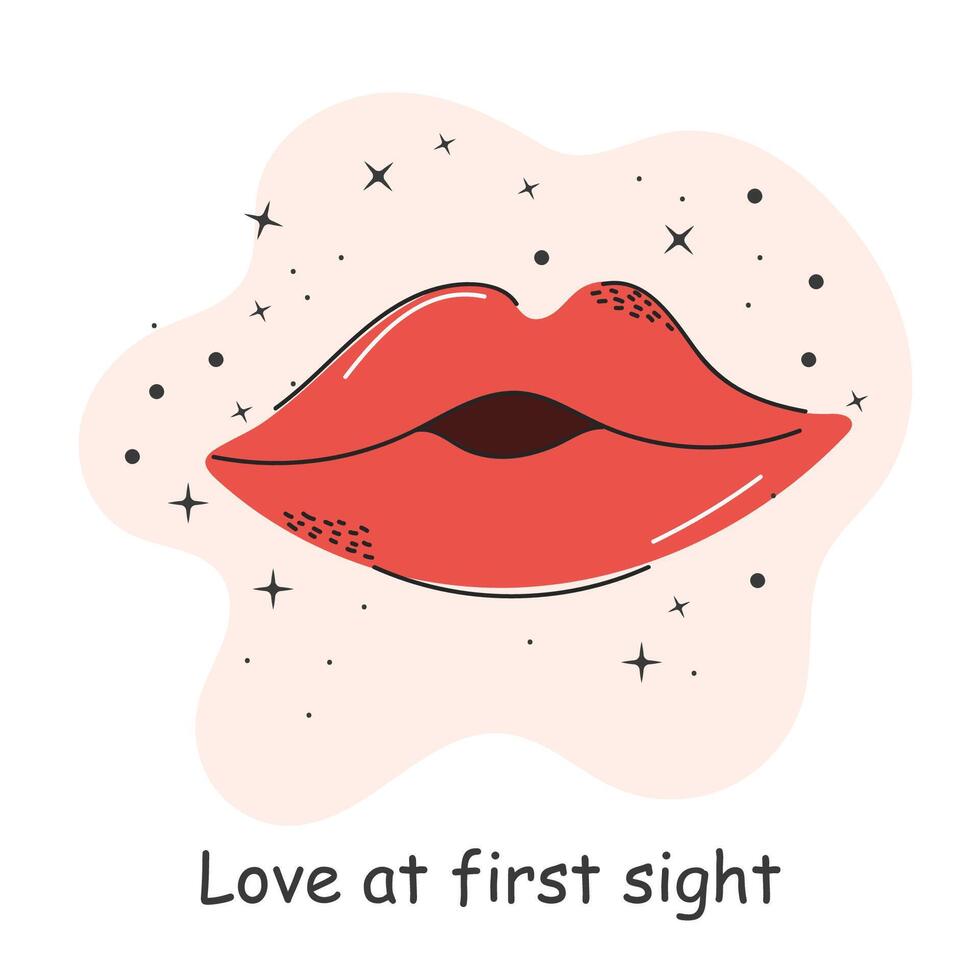 Postcard with an inscription about love. Kiss. Valentine's Day. Vector illustration with elements on a white background.