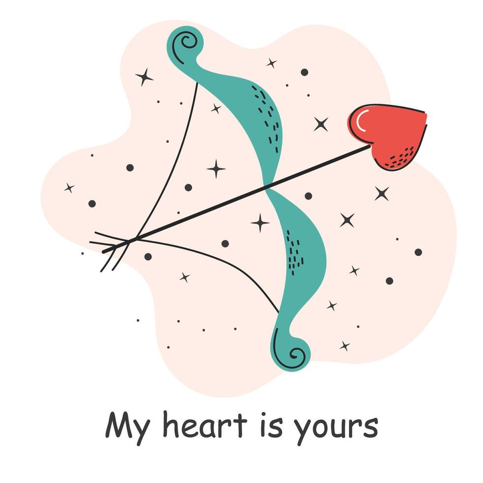 Postcard with an inscription about love. Heart. Valentine's Day. Vector illustration with elements on a white background.