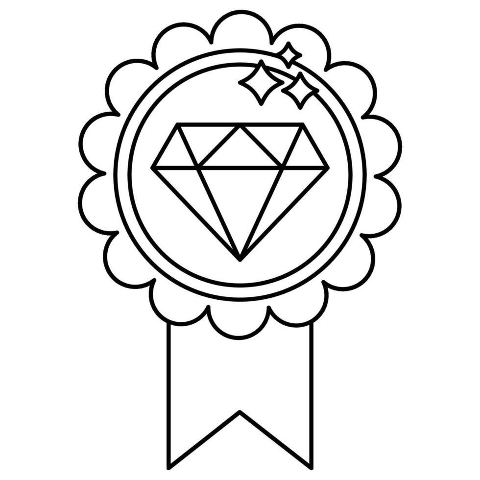 Exclusive benefits icon black and white - diamond in scalloped frame award with ribbon vector