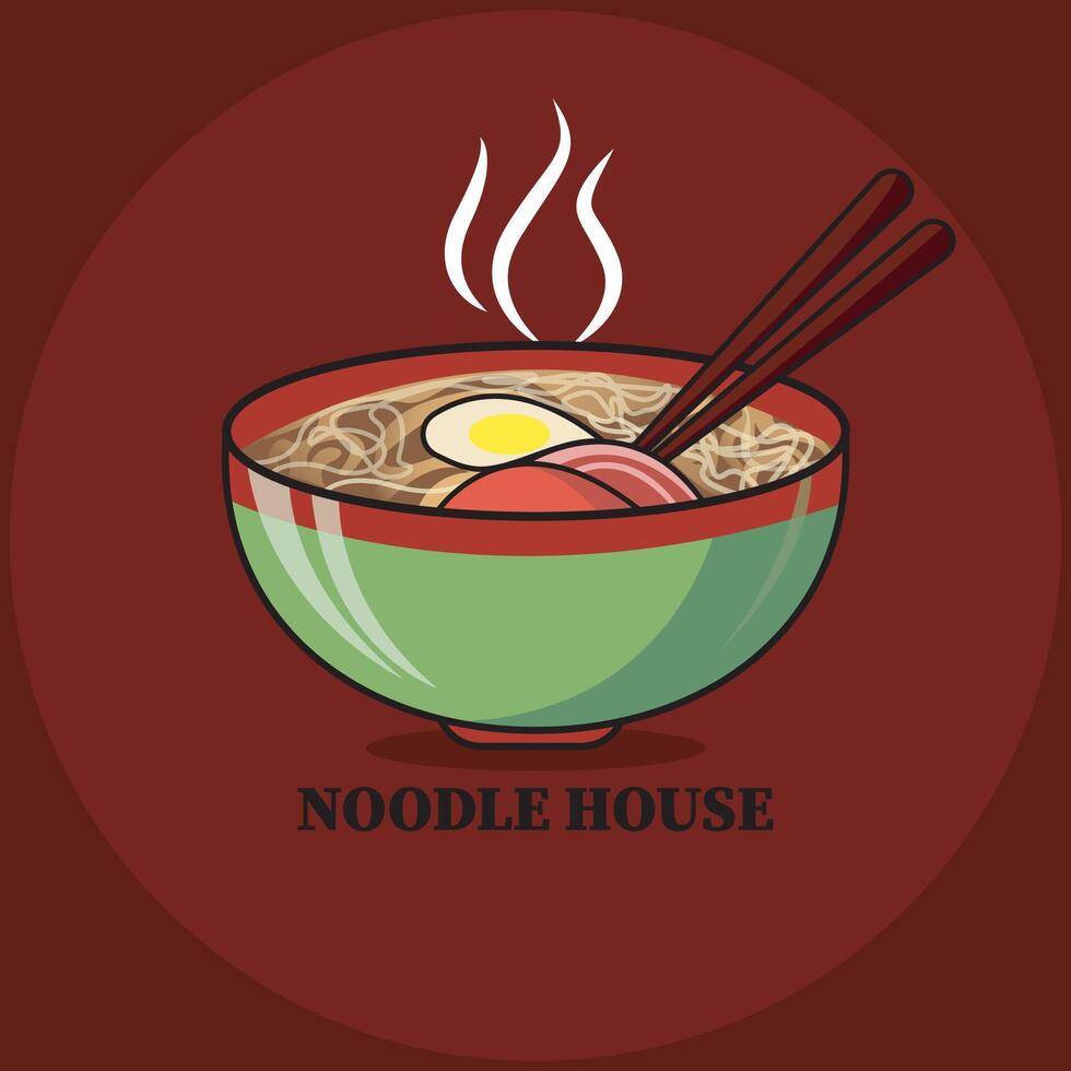 Ramen noodle Logo Design Illustration.Ramen menu icon set logo template with bowl.Japanese food. vector