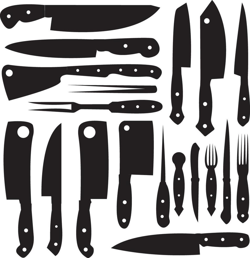 Vector illustration meat cutting knives set. Set of butcher meat knives for butcher shop and design butcher themes.