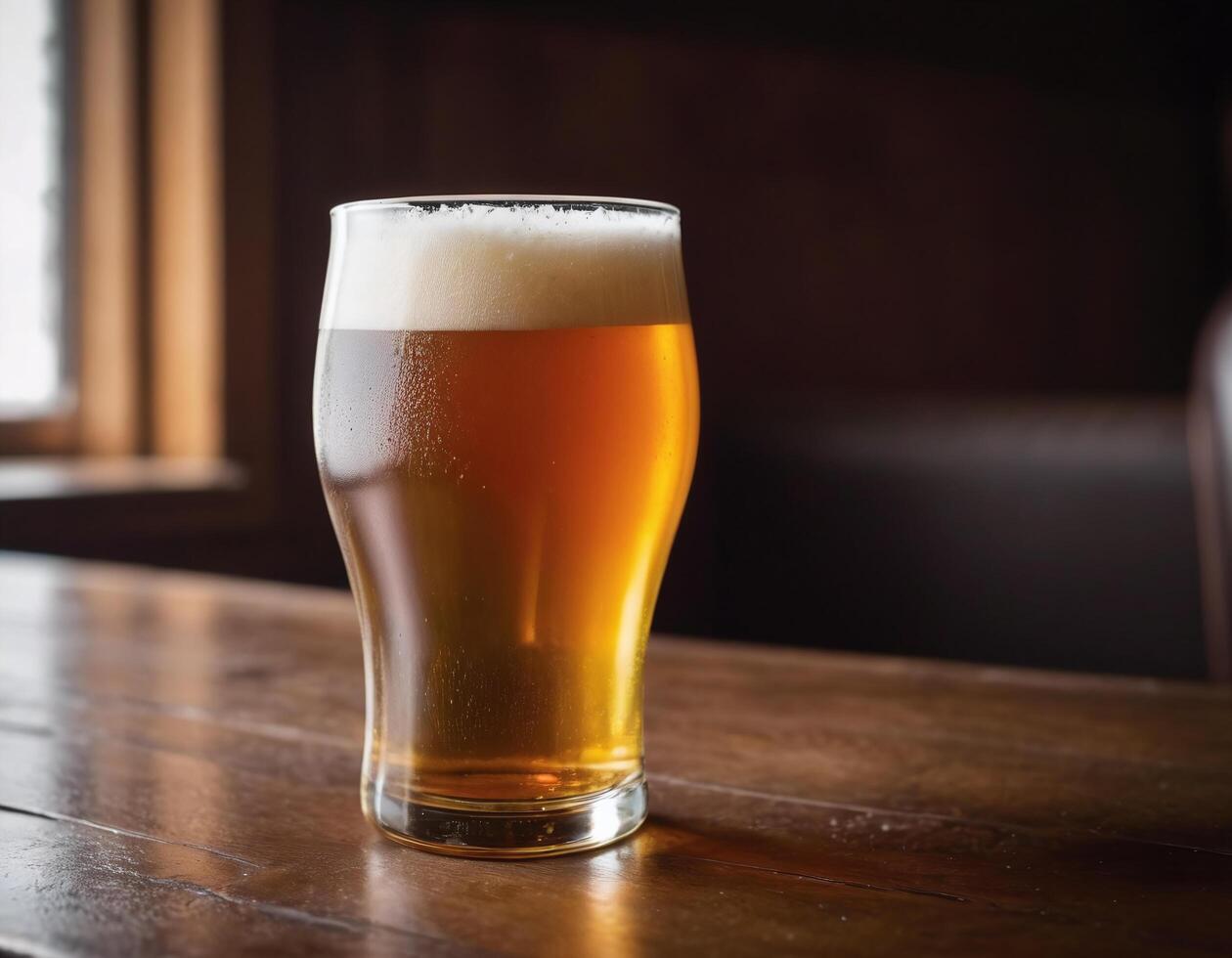 AI generated Beer in  glass in a bar with bokeh background photo