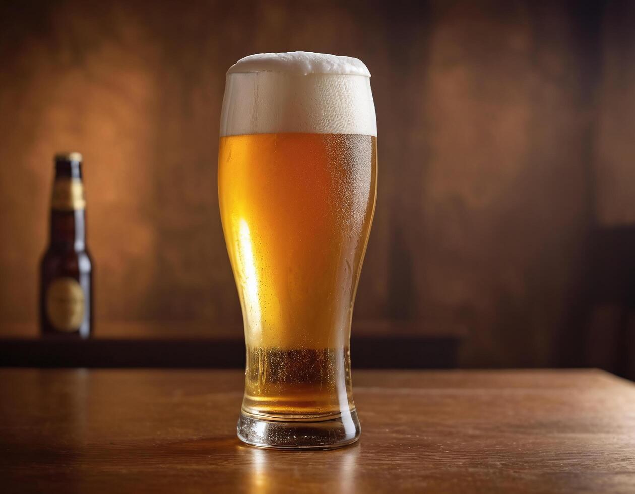 AI generated Beer in  glass in a bar with bokeh background photo