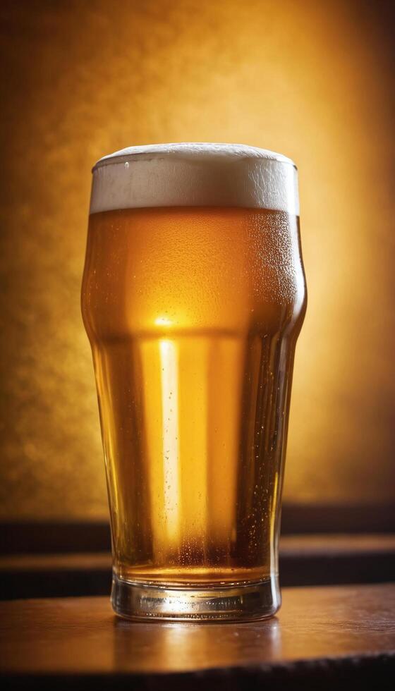 AI generated Beer in  glass in a bar with bokeh background photo