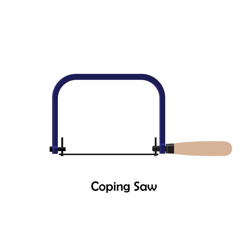 Coping saw silhouette vector. Work tool icon for web, tag, label, mechanical shop, garage, repair shop, workshop. Symbol for mechanical engineering, carpentry, mechanic, engineer, carpenter vector