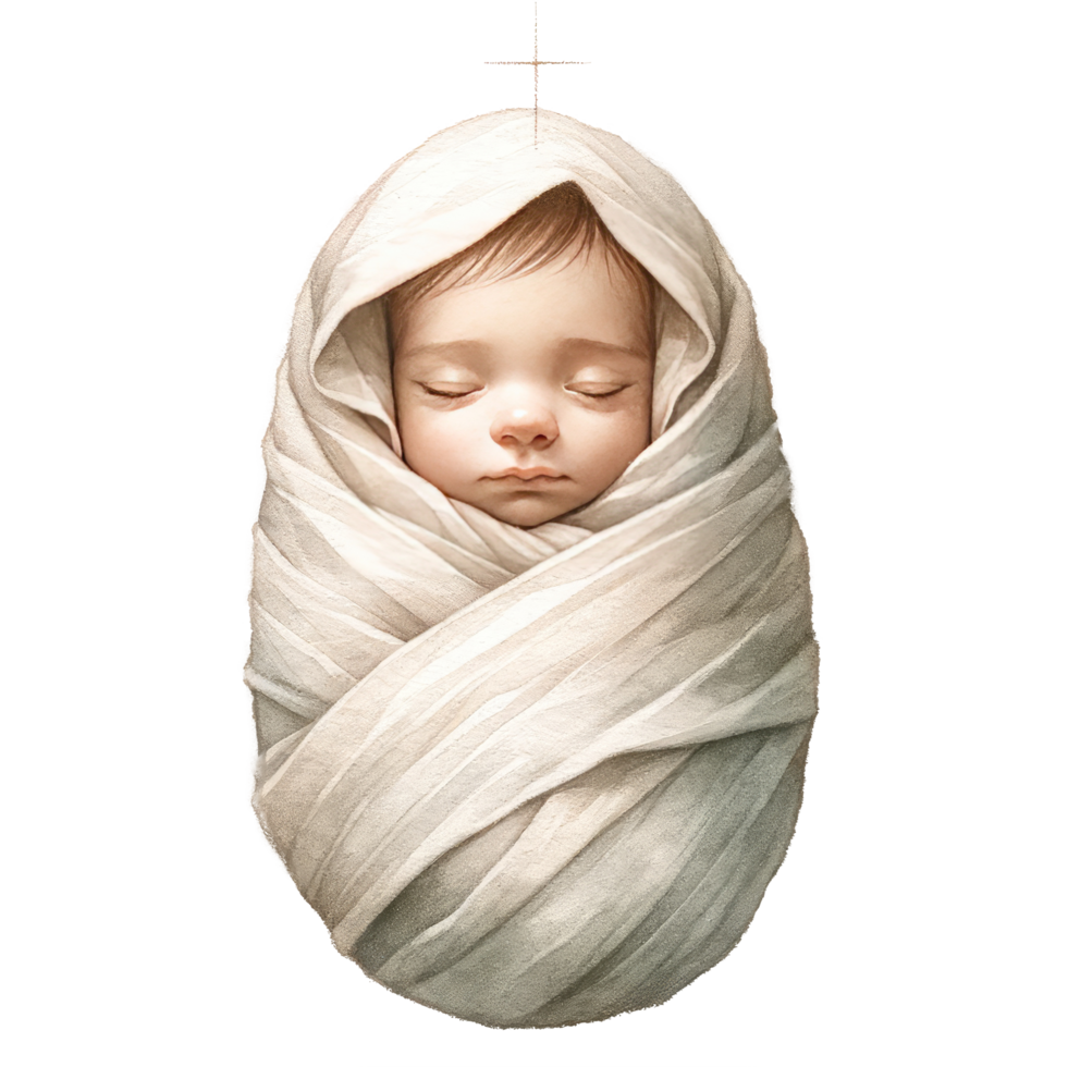 AI generated Serene watercolor depiction of the Nativity scene, with Mary and Joseph admiring Baby Jesus in the manger. png