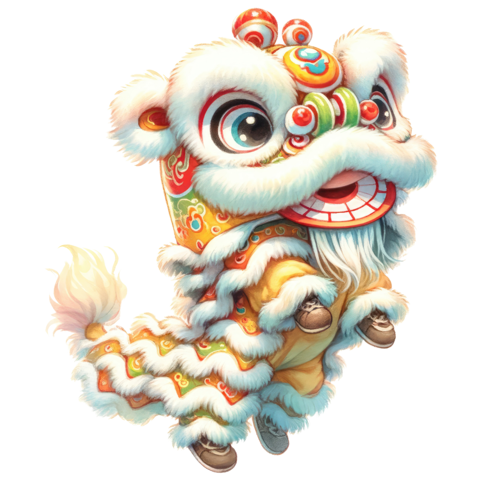 ai gegenereerd levendig illustratie van een traditioneel Chinese leeuw dans kostuum, algemeen gezien in festiviteiten en nieuw jaar feesten. png
