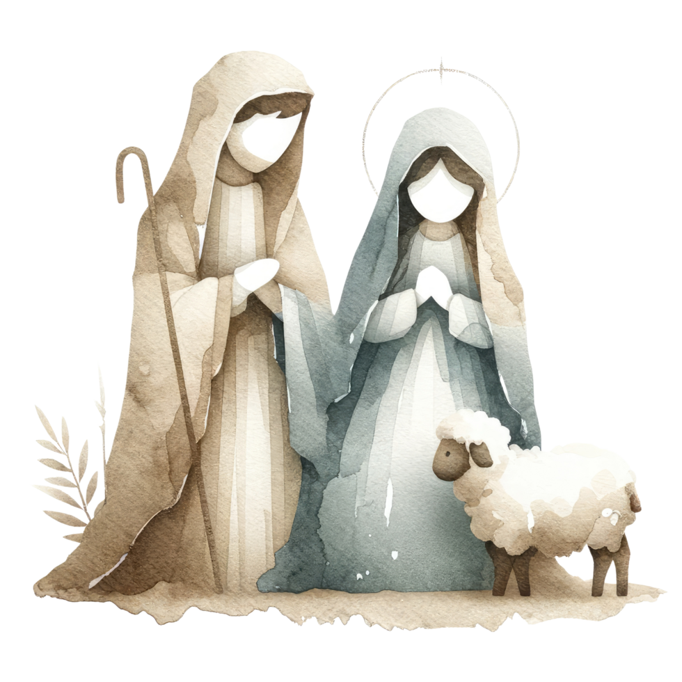 AI generated A tender watercolor painting depicting Jesus Christ with a crown of thorns, standing beside a lamb, symbolizing sacrifice and redemption. png