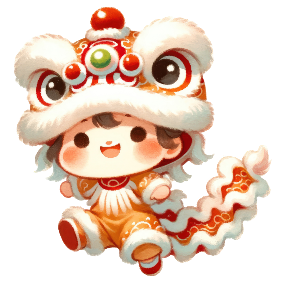 ai gegenereerd levendig illustratie van een traditioneel Chinese leeuw dans kostuum, algemeen gezien in festiviteiten en nieuw jaar feesten. png