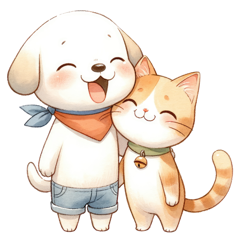 AI generated Couple cat and dog dressed in elegant attire, sharing a