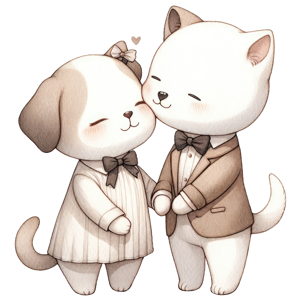 AI generated Couple cat and dog dressed in elegant attire, sharing a