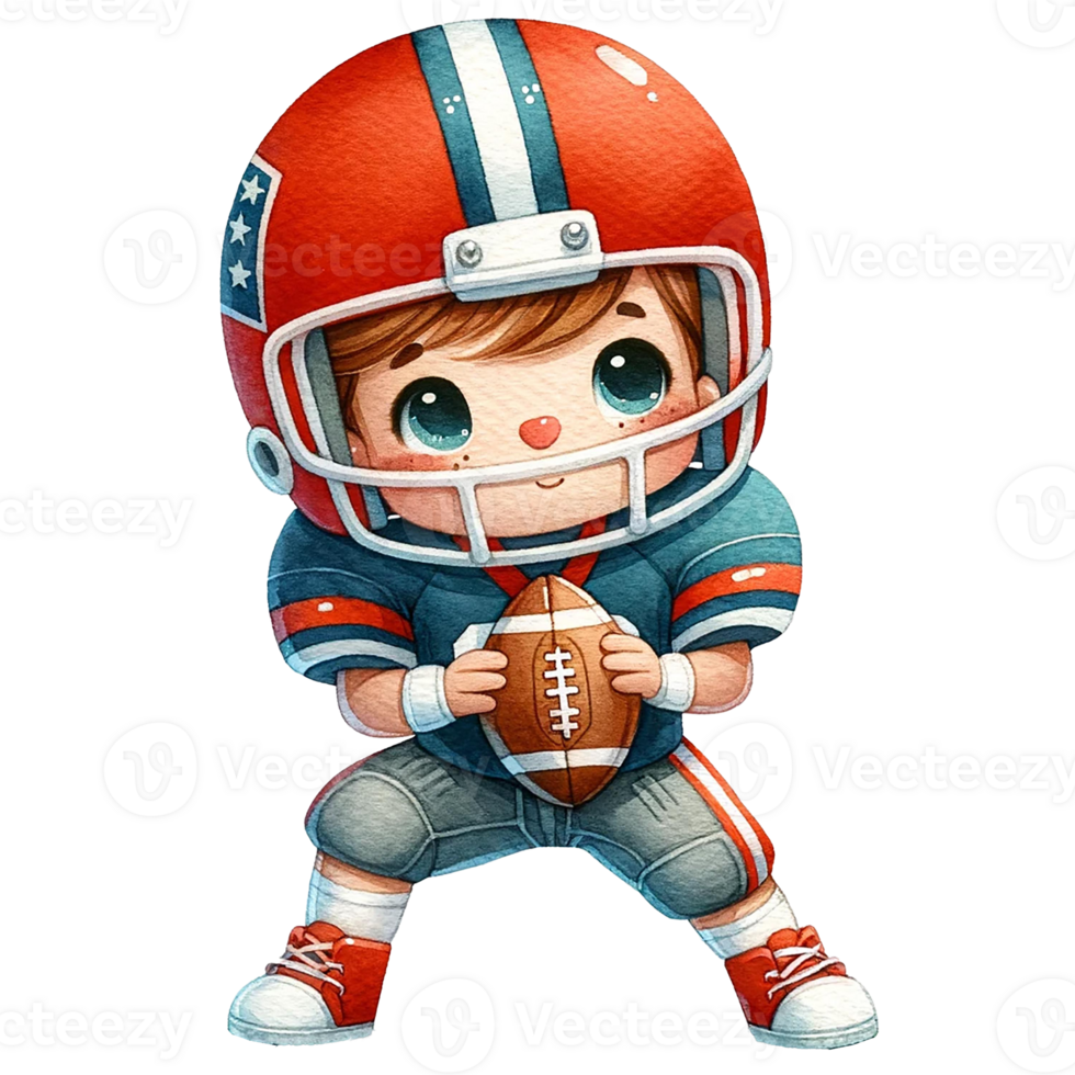 AI generated American football Player in action clipart watercolor. Ai Generate png