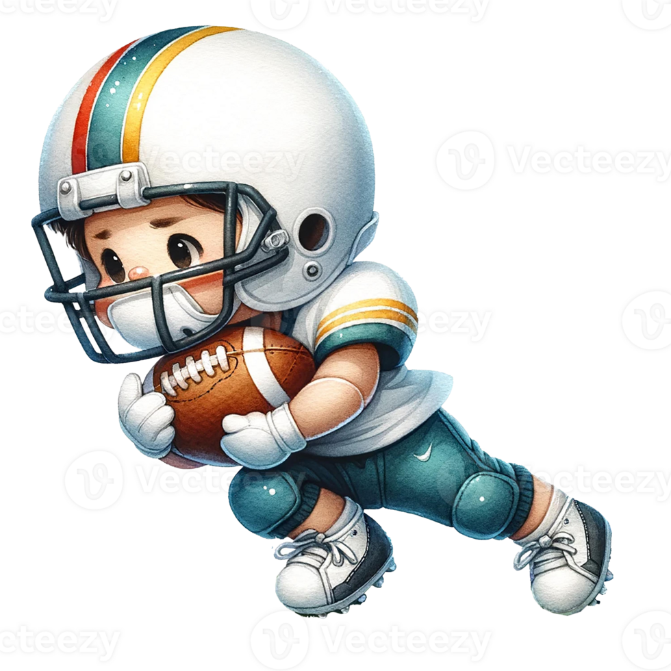AI generated American football Player in action clipart watercolor. Ai Generate png