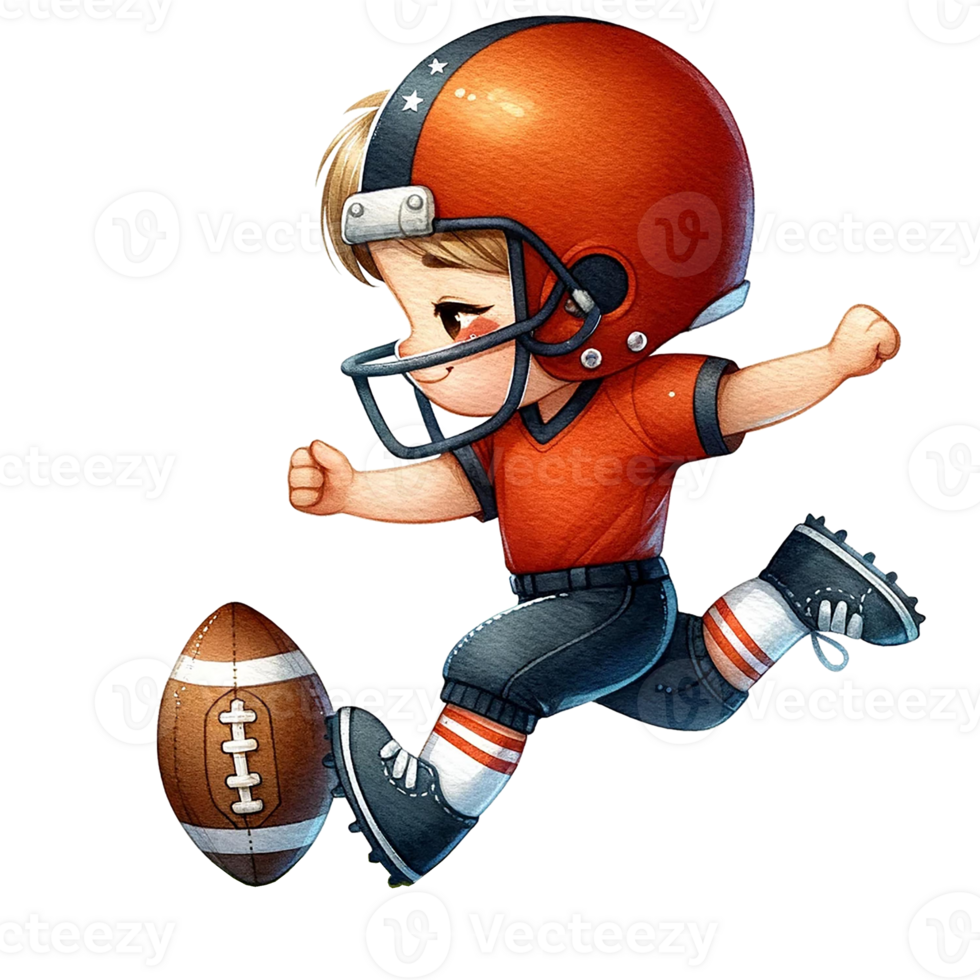 ai generado americano fútbol americano jugador en acción clipart acuarela. ai generar png