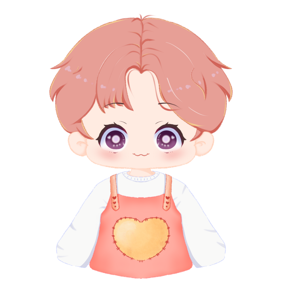 a cartoon of a young boy in heart overalls for Valentine's Day png