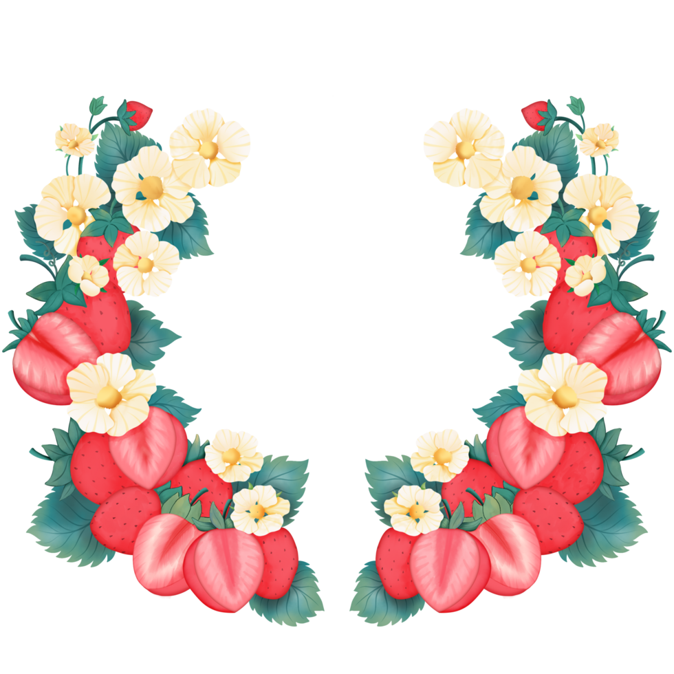 wreath of flowers and strawberry png