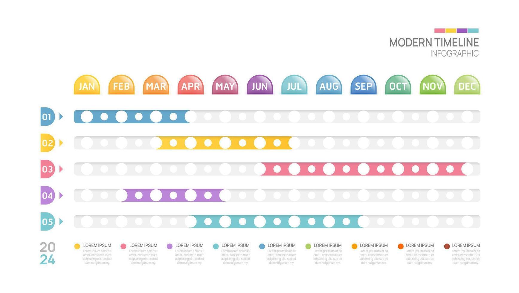 Gantt gráfico cronograma infografía modelo. moderno hito elemento cronograma diagrama calendario y 4 4 trimestre temas, vector infografía.