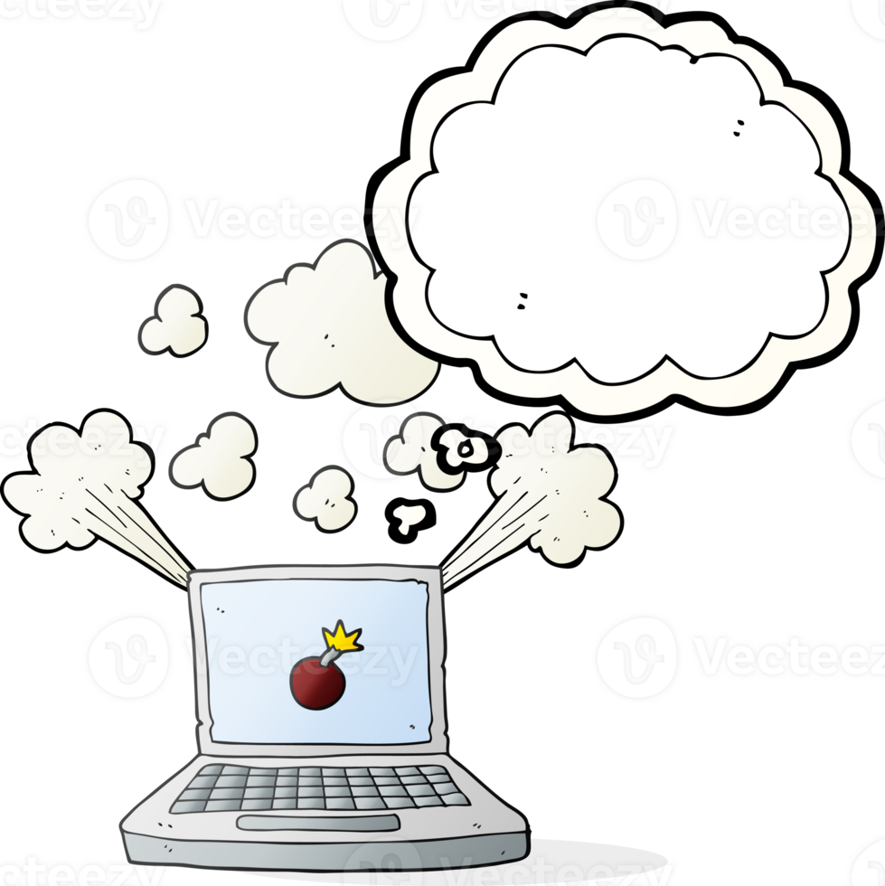 thought bubble cartoon laptop computer with bomb symbol png