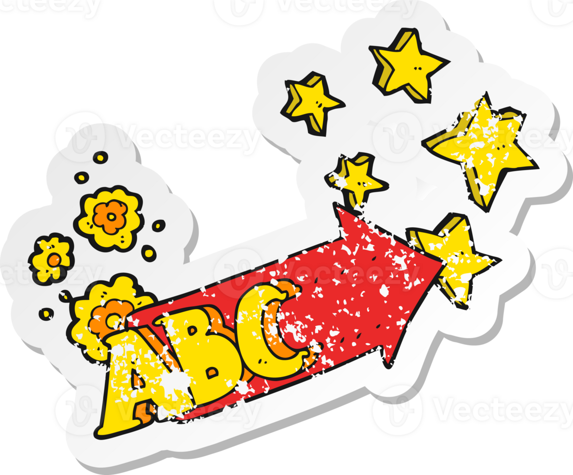 retro distressed sticker of a cartoon ABC symbol png
