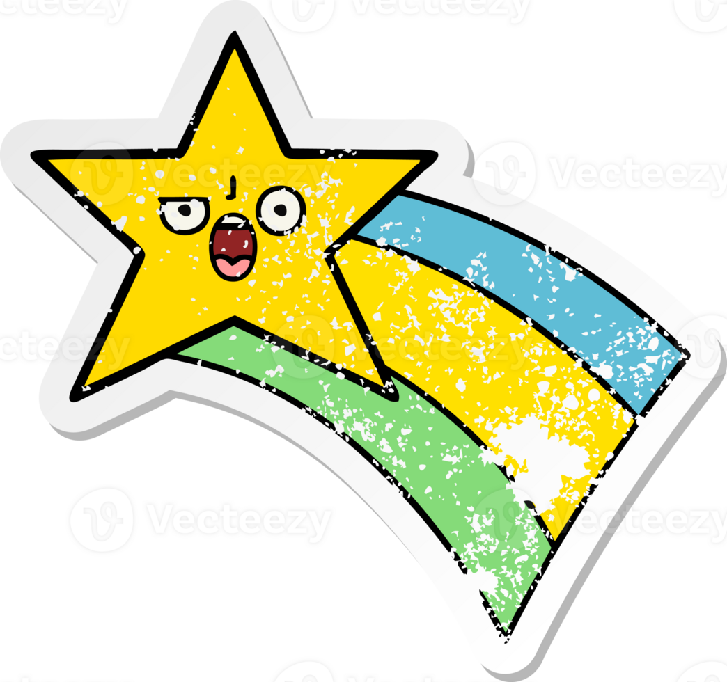 distressed sticker of a cute cartoon shooting rainbow star png