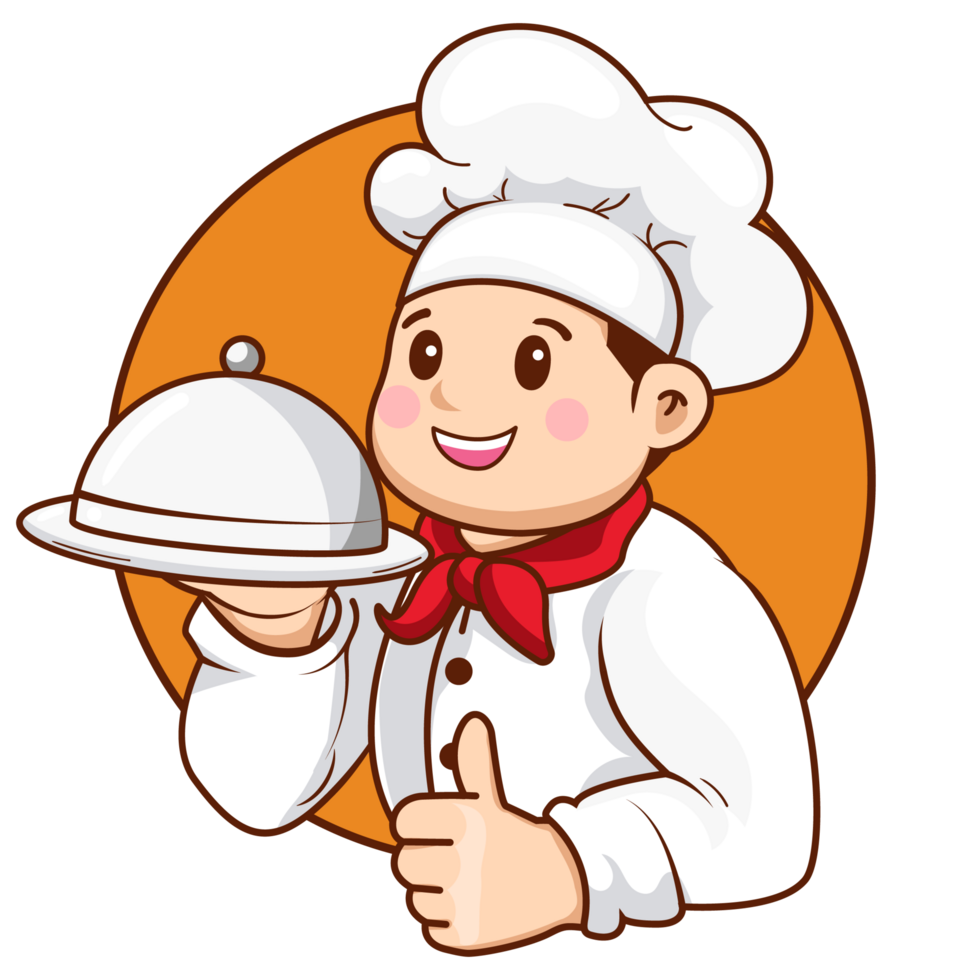 Illustration of a Chef Holding a Platter and Showing Thumbs Up png