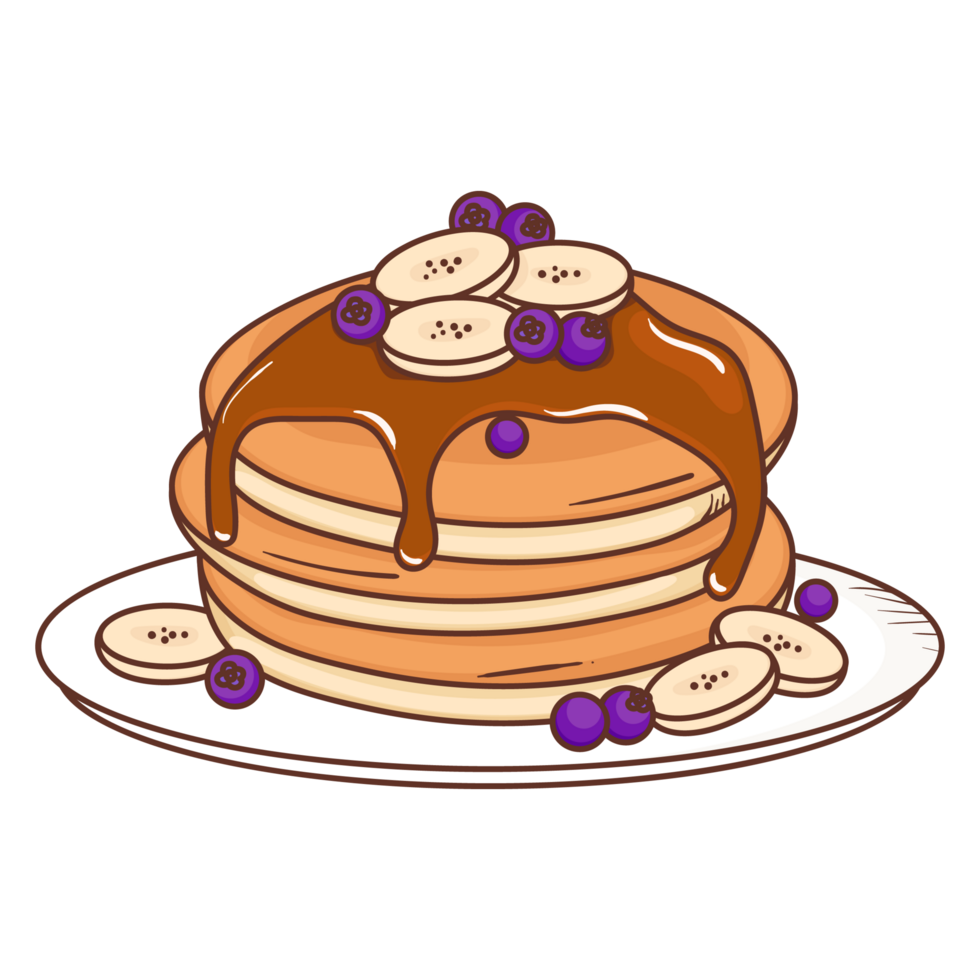 Cartoon Sweet Pancakes with Blueberry and Banana png