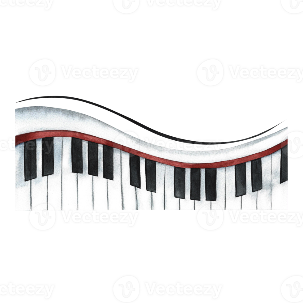 Musical piano keys, synthesizer. The watercolor illustration is hand-drawn. For posters, flyers and invitation cards. For posters, banners and postcards. png