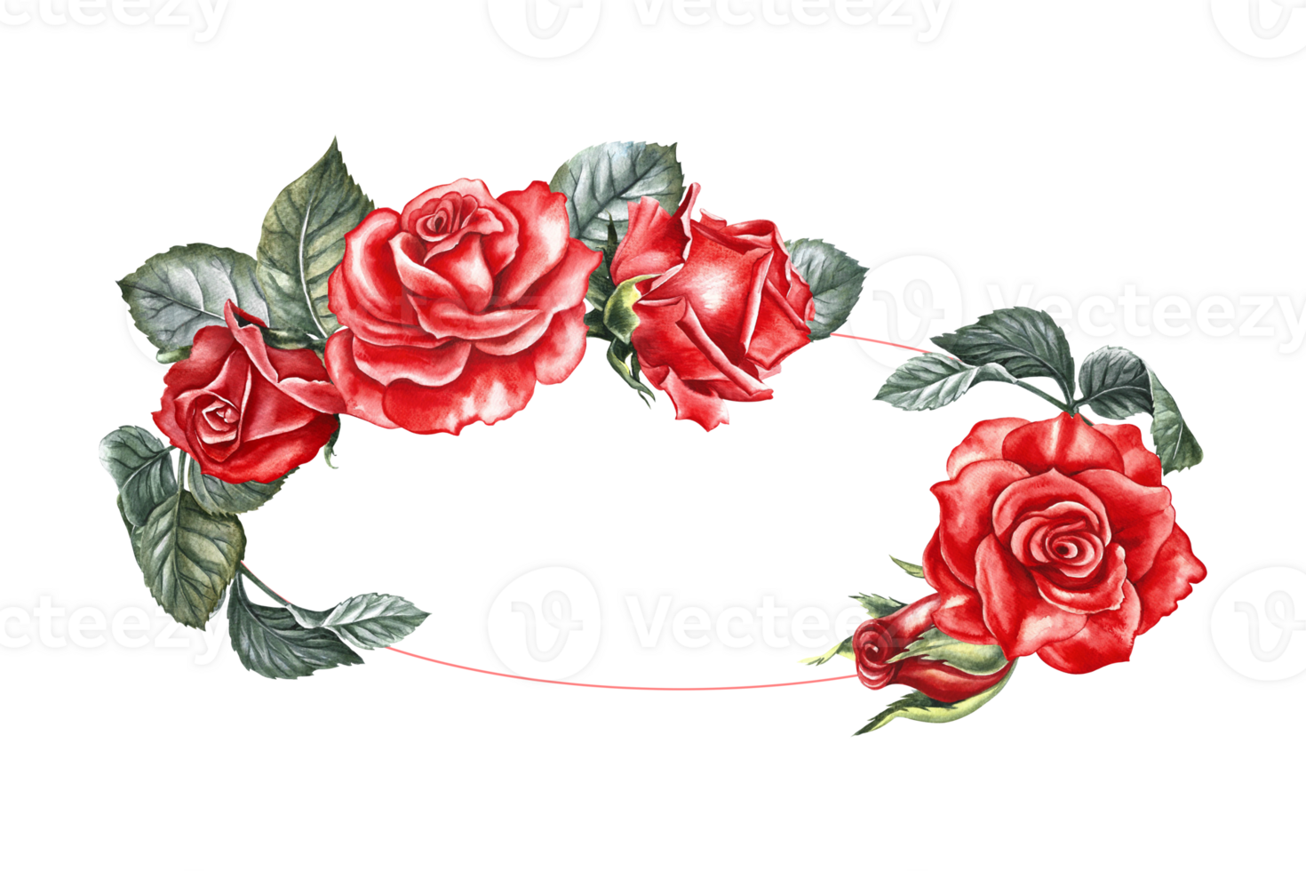 oval ram med röd rosor. ritad för hand vattenfärg illustration. blomma kort design. ett inbjudan till en bröllop, en skönhet salong, en födelsedag, ett elegant hälsning kort. för förpackning, posters och flygblad. png