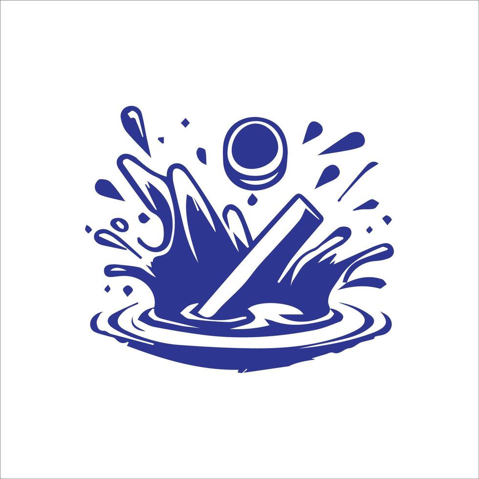 Cricket bat and ball in water splash. Vector illustration.