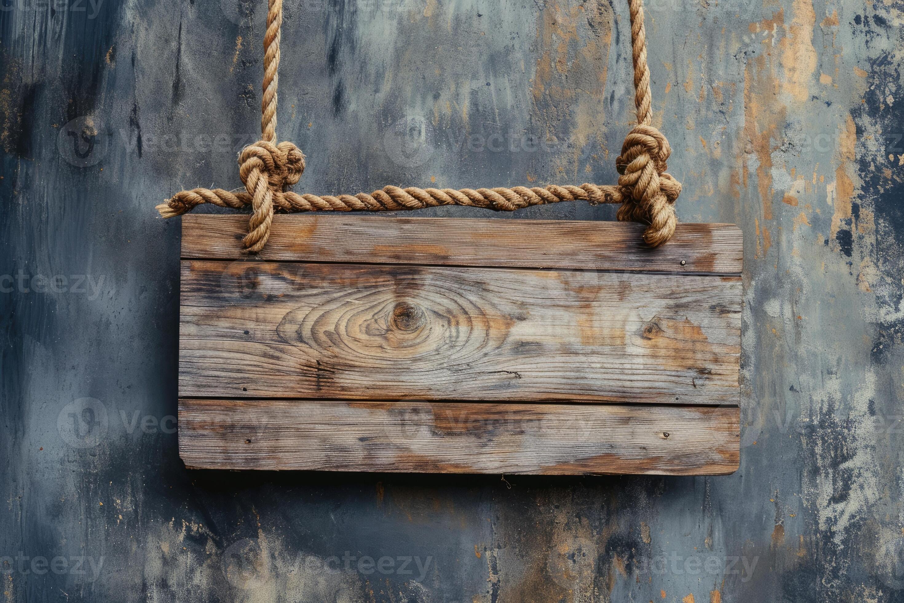 AI generated Wooden sign plain hanging from rope on vintage background