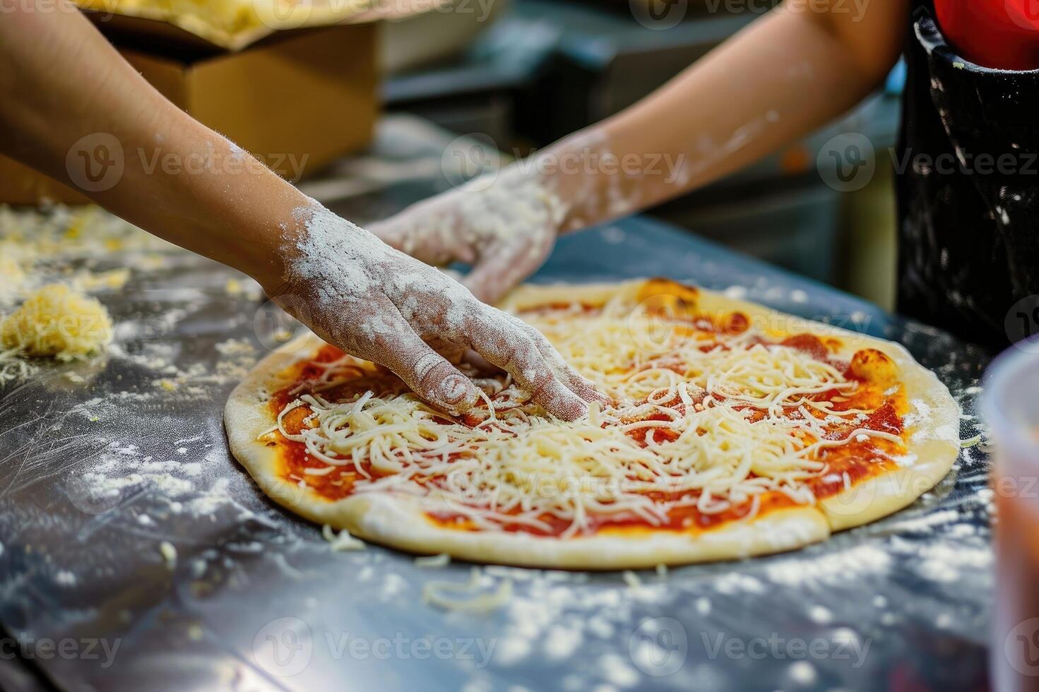 AI generated The process of making pizza photo