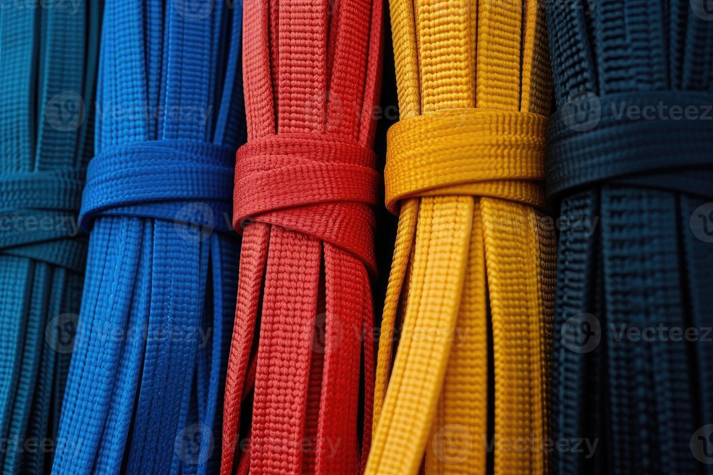 AI generated Colored strength textile tapes. Woven rope made of nylon or polyester in various colors. photo