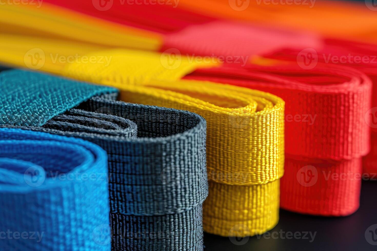 AI generated Colored strength textile tapes. Woven rope made of nylon or polyester in various colors. photo