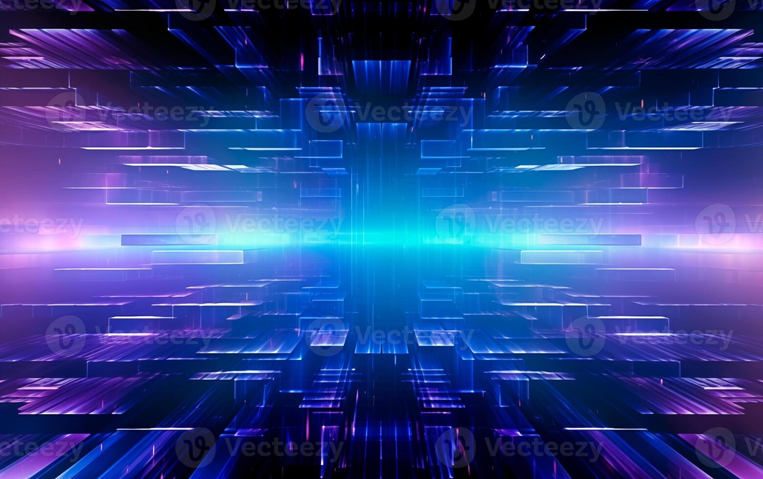 AI generated Futuristic glitch wallpaper in blue and purple colors. Distortion effect. Cyberpunk design concept. Retro futurism aesthetic tech neon colors. AI Generated photo