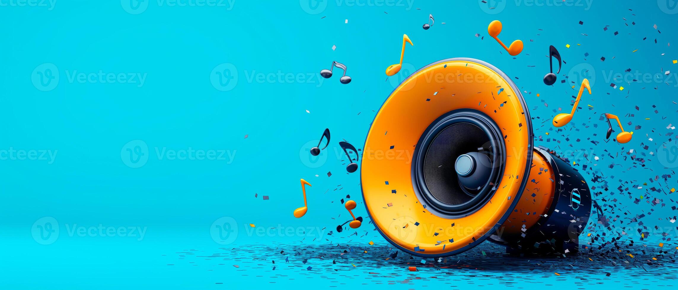 AI generated Speaker system for music in colorful background. Sound and audio equipment. photo